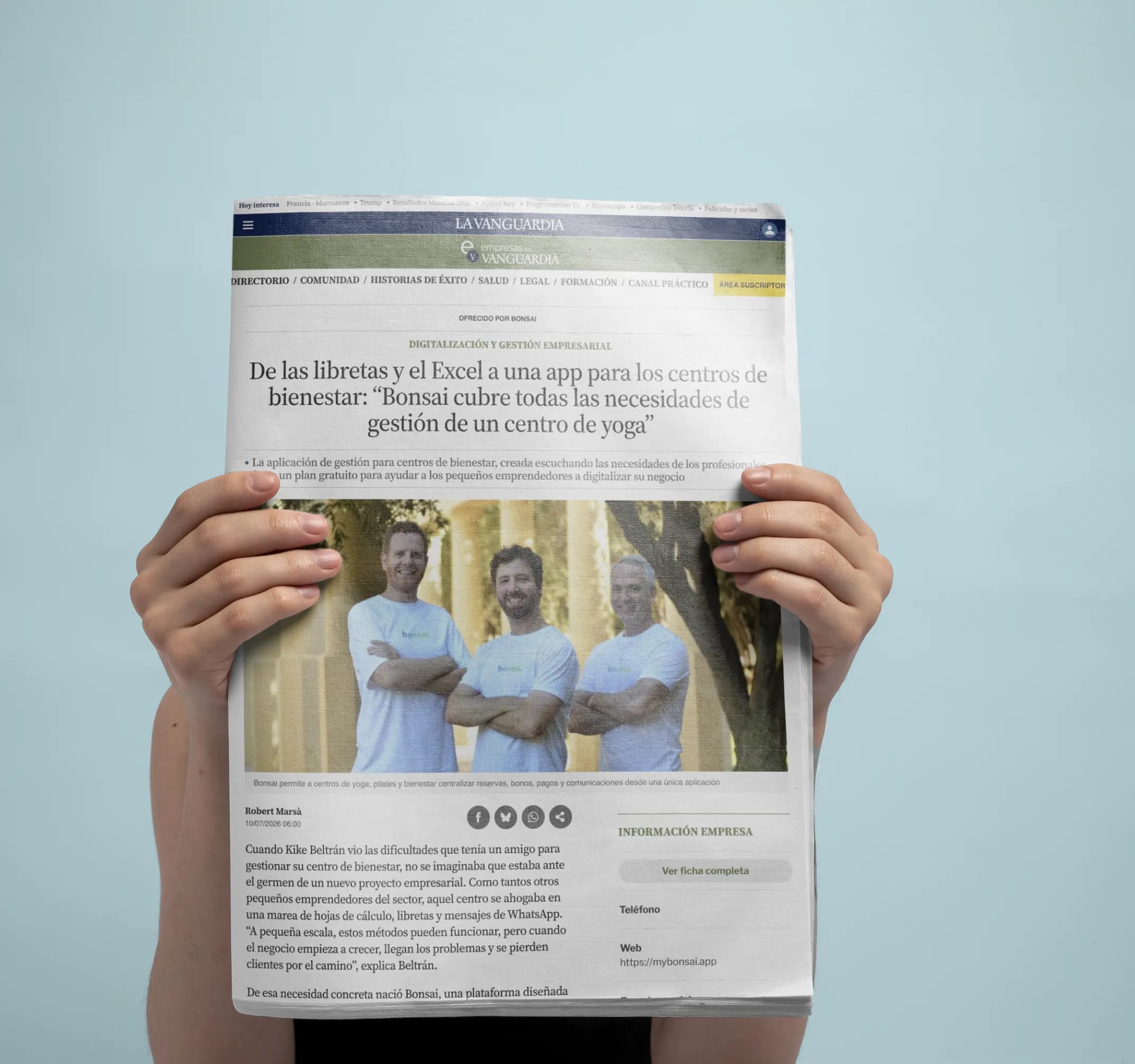 Artículo de La Vanguardia sobre Bonsai y la gestión de centros de yoga